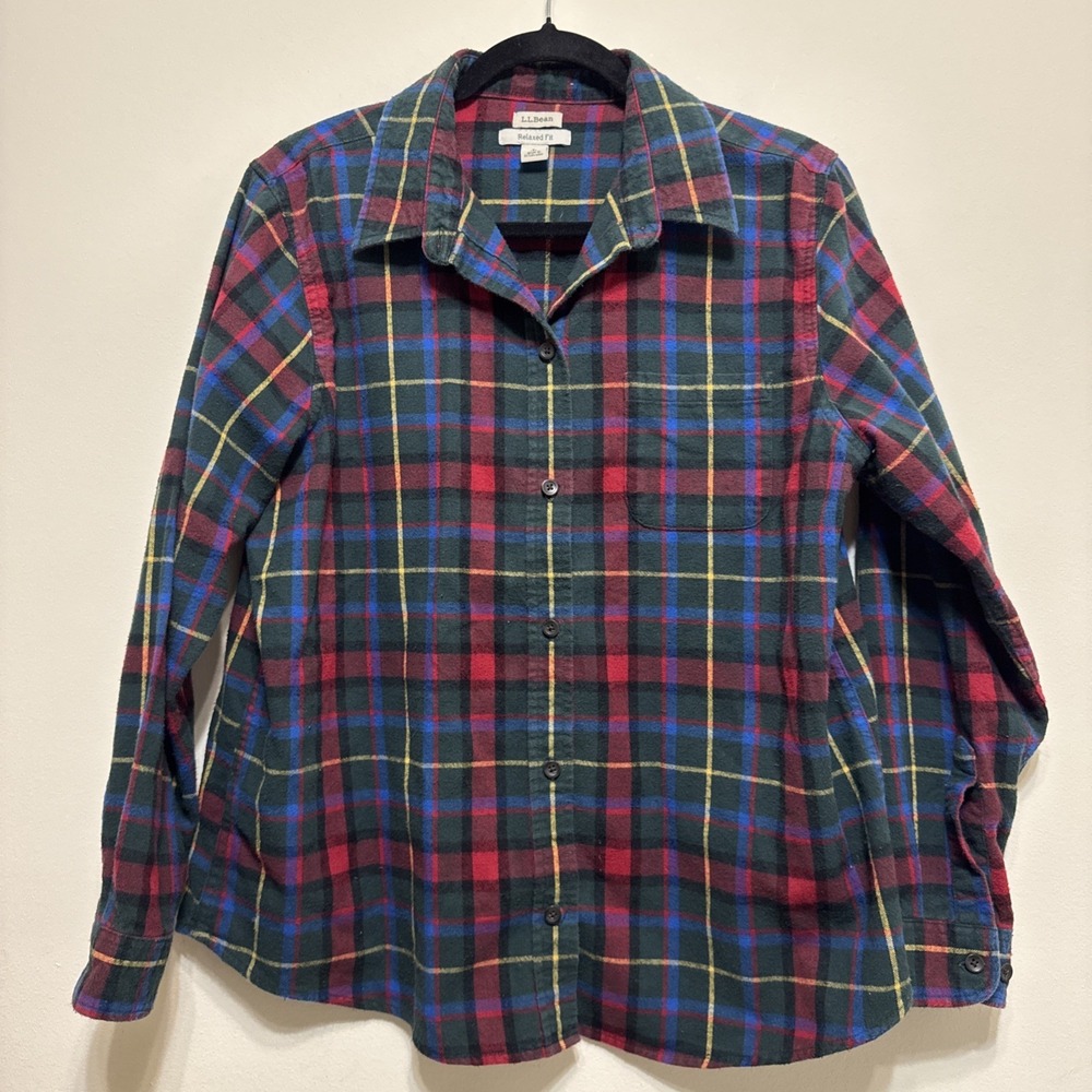 LL BEAN Petites PL Plaid 100% Cotton Button Up Shirt Relaxed Fit 279326 GUC